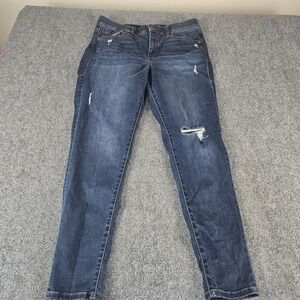 LuLaRoe Distressed Skinny Jeans Womens 32 Dark Wash Denim Elastic Waistband